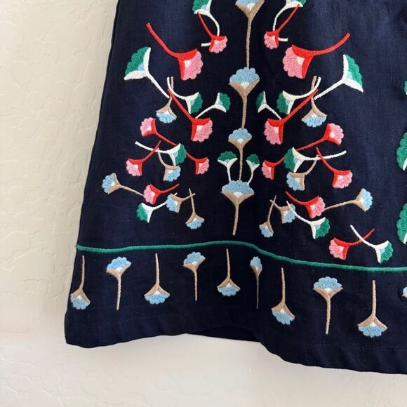 BODEN Brooke Embroidered Midi Skirt Navy Floral Linen Blend Lined Size 10P - Picture 5 of 9